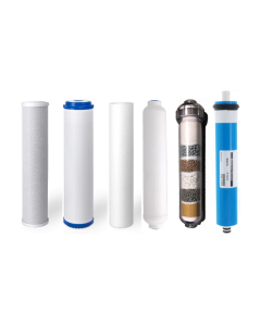 Replacement Water Filter Set for 6 Stage Alkaline Reverse Osmosis Filtration Systems: 75 GPD RO Membrane + Alkaline Filter